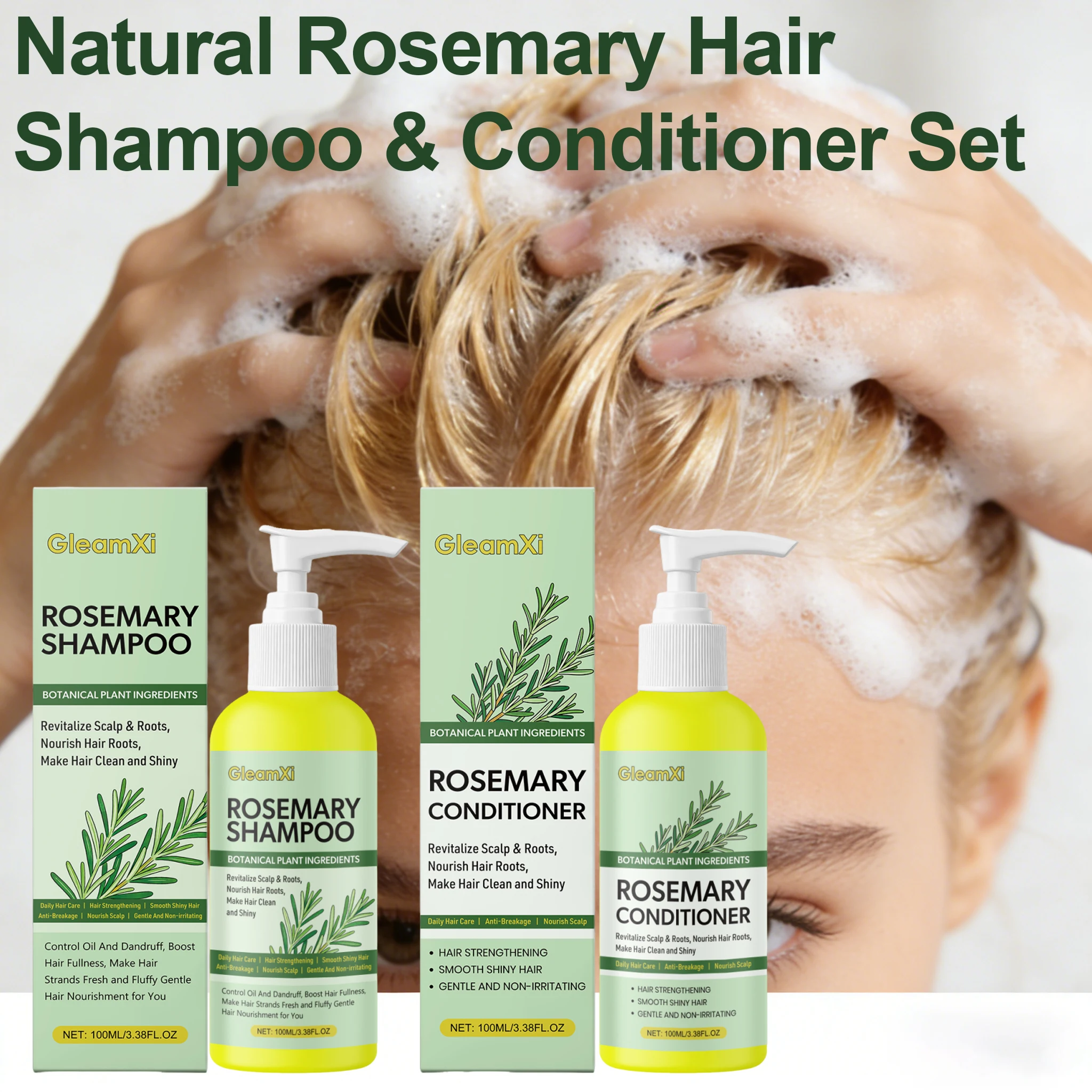 Organic Rosemary Hair Shampoo Conditioner Set For Volumizing Thickening Strengthening Oil Control Nourishes Smoothing Hair Care