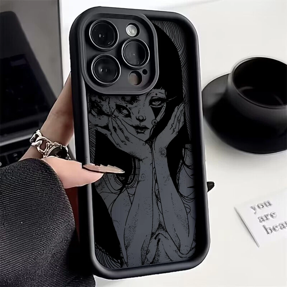 حافظة هاتف رعب كاريكاتير Junji Ito لهاتف آيفون 16 15 14 13 12 11 Pro Max Mini XR XS X 7 8 Plus غطاء خلفي ناعم من البولي يوريثان مع
