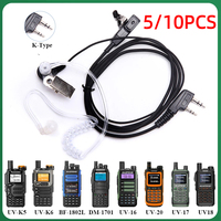 5Pcs Air Acoustic Tube Headset for Walkie Talkie Baofeng Radio K Port Earphone PTT with Microphone for UV-5R 888s Guard Earbuds
