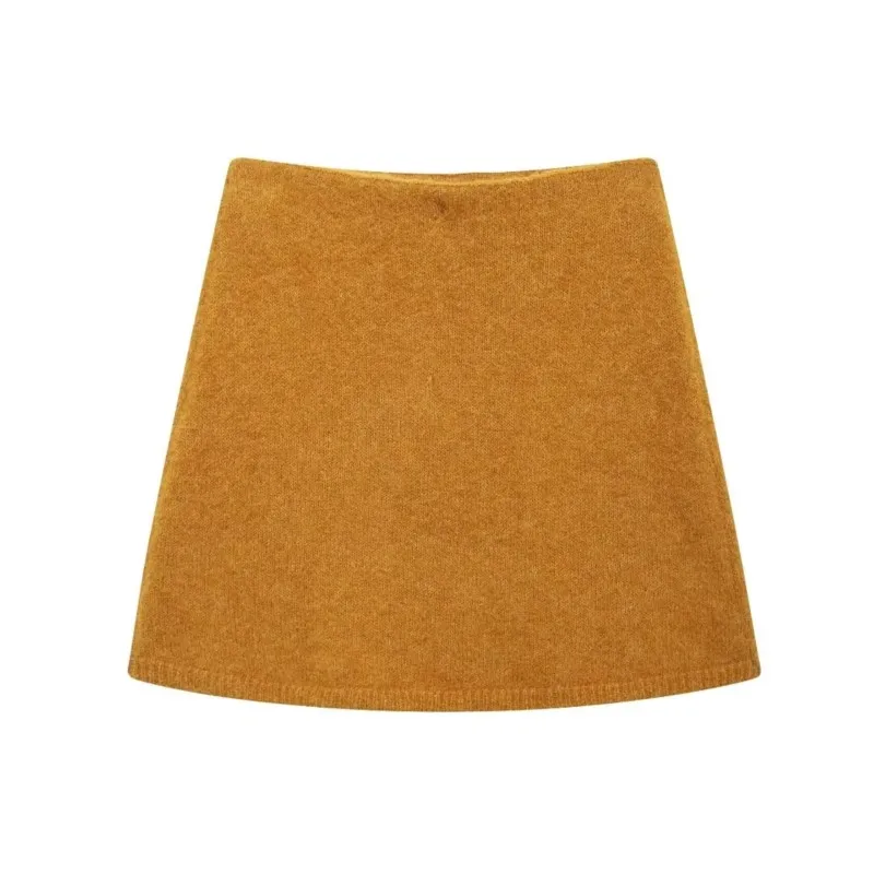 TRAF Women Blended Mini Skirt For Autumn Sexy Knit Streetwear Casual Elastic Short Skirts Solid Color Female Skirt