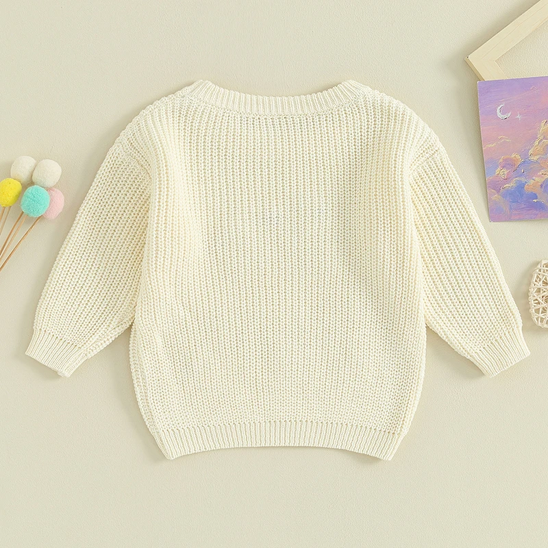 Kids Girls Sweater Letter Embroidery Crew Neck Long Sleeve Pullovers Fall Toddler Clothes Jumpers Tops