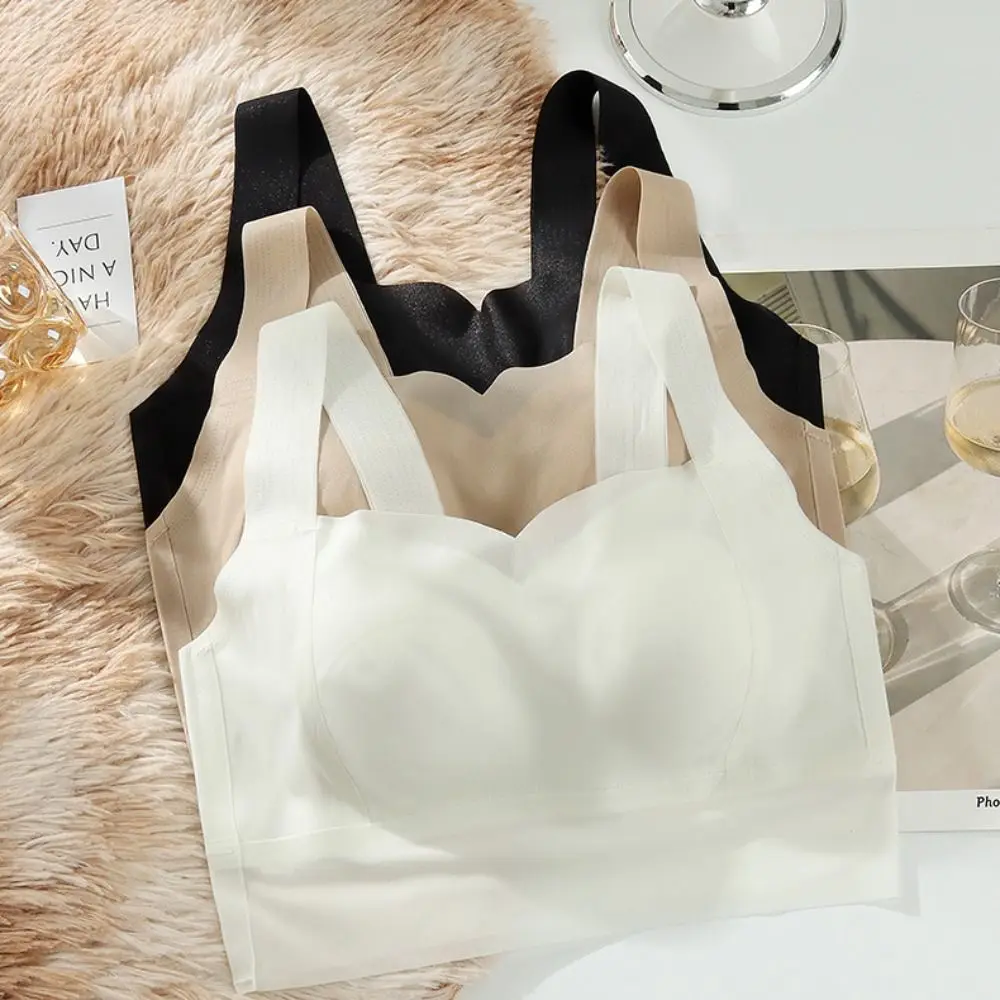 

Simple Ultra-thin Wireless Deep V Bra Ice Silk Big Cup Seamless Bra for Women Lingerie Gathered Breasts Push Up Bras Girls