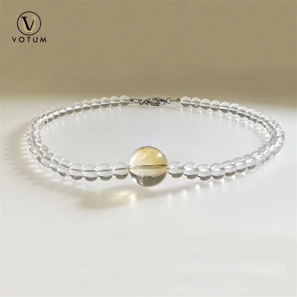 Votum Natural Clear Quartz Citrine Beads Choker Necklace for Women Lady Money Wealthy Attract Crystal Stone Necklaces Jewelry