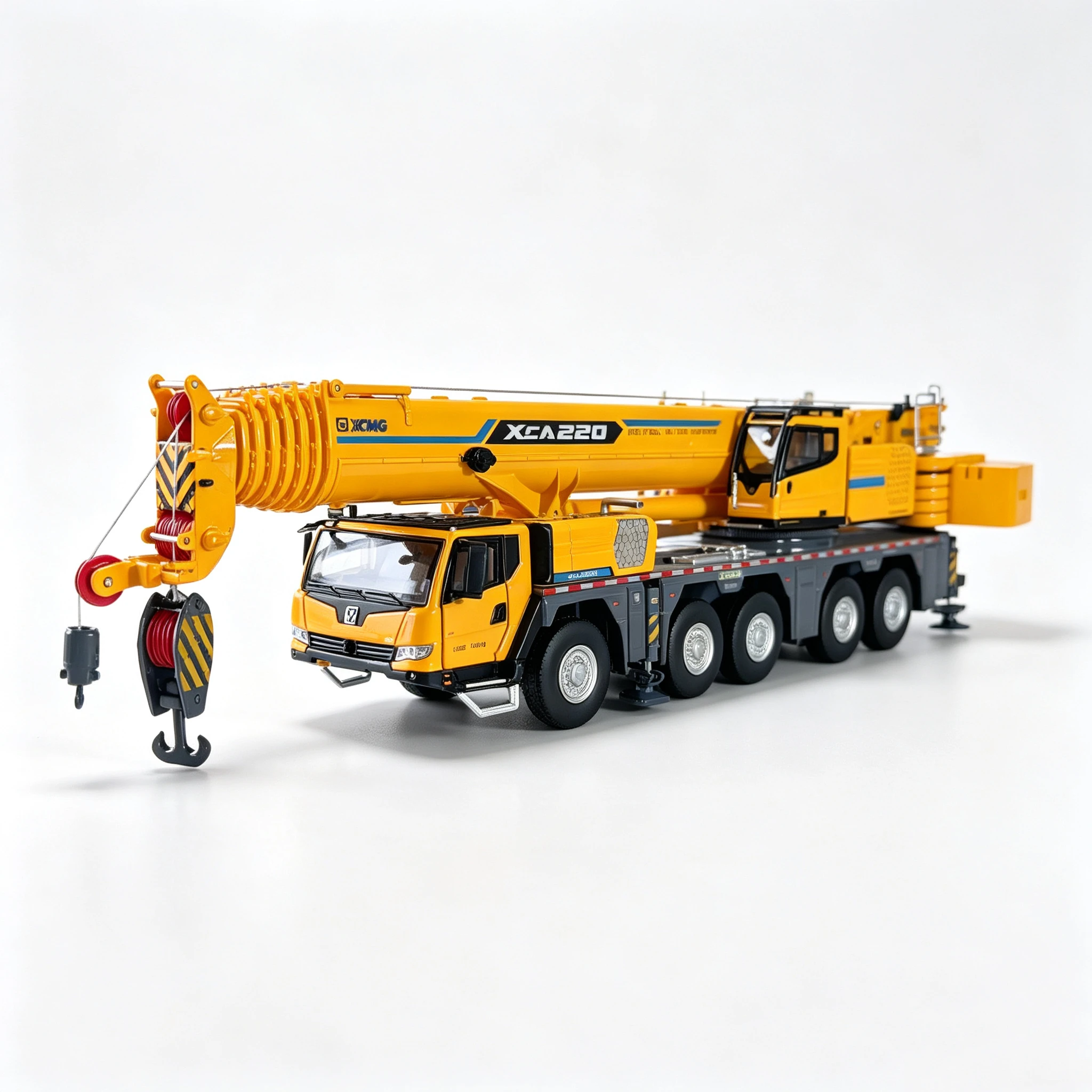 1:50 Scale XCMG XCA220 Truck Crane Model Hoist Replica Diecast Collection 2 Cabs Open 5 Axles Yellow  Gifts