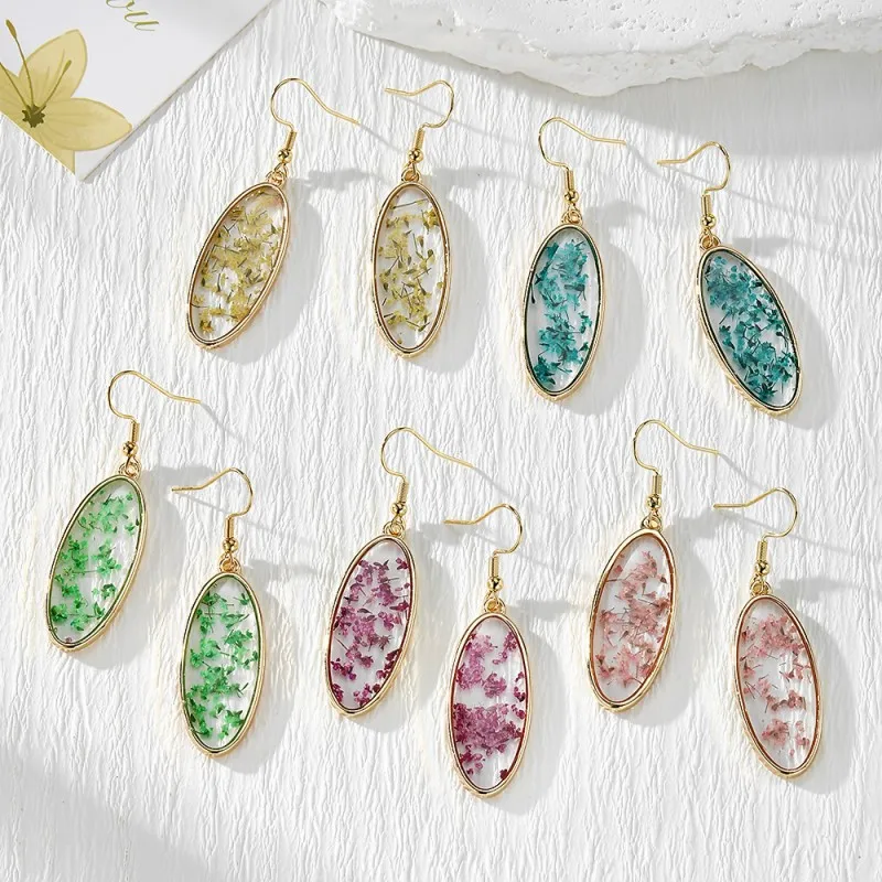 

Красочные цветочные геометрические серьги из эпоксидной смолы с сухоцветами, оптовые серьги с прессованными цветами, индивидуальная упаковка