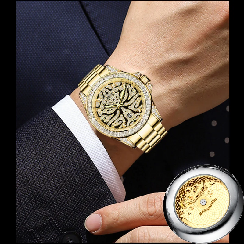 Luxury Men's Watches Luxury Automatic Quartz Watch Tiger Pattern Waterproof Watch Hollow out Waterproof Night Light Wristwatch