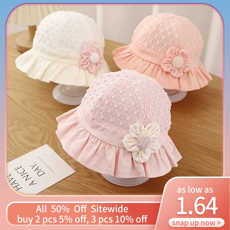 Sweet Flower Baby Sunshade Fisherman Hat Summer Infant Lace Basin Cap Thin Cotton Breathable Kids Girls Visors Photography Props