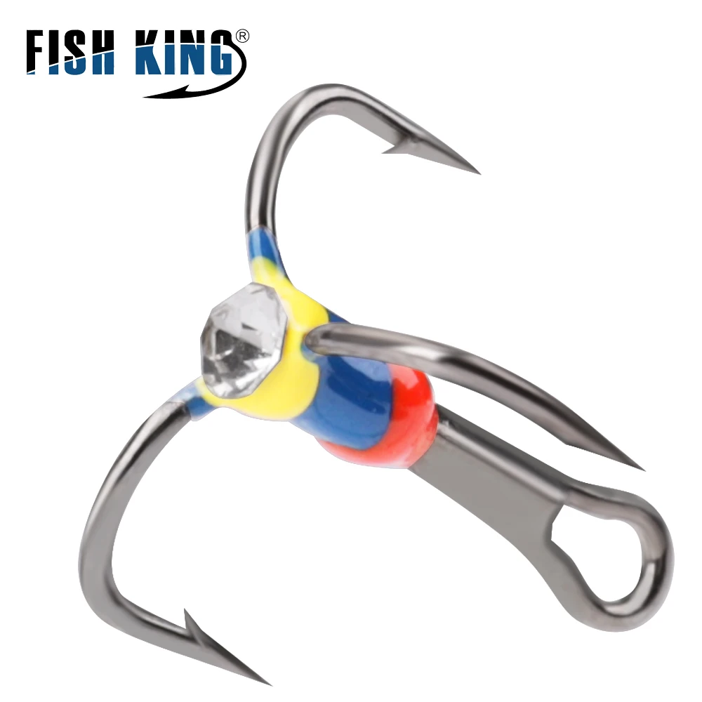 FISH KING Winter ice Fishing Hooks High Carbon Steel 5pcs/pack Overturned Barbed Trebles Hooks With Diamond Eye Fishing Tackle