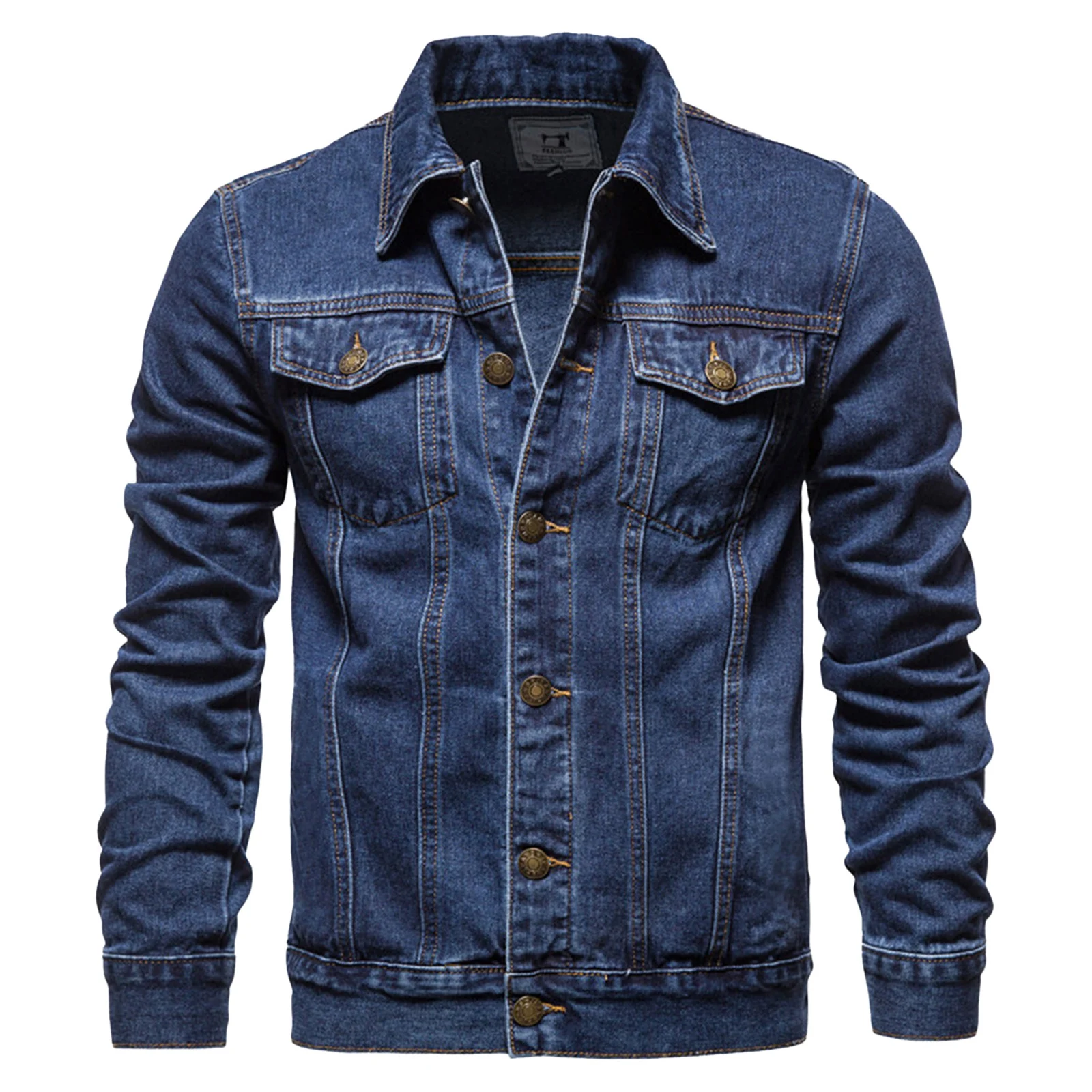 

Mens Adult Long Sleeves Jean Jacket Top Fashion Turn-Down Collar Button Denim Coat Outerwear for Males Autumn Tops