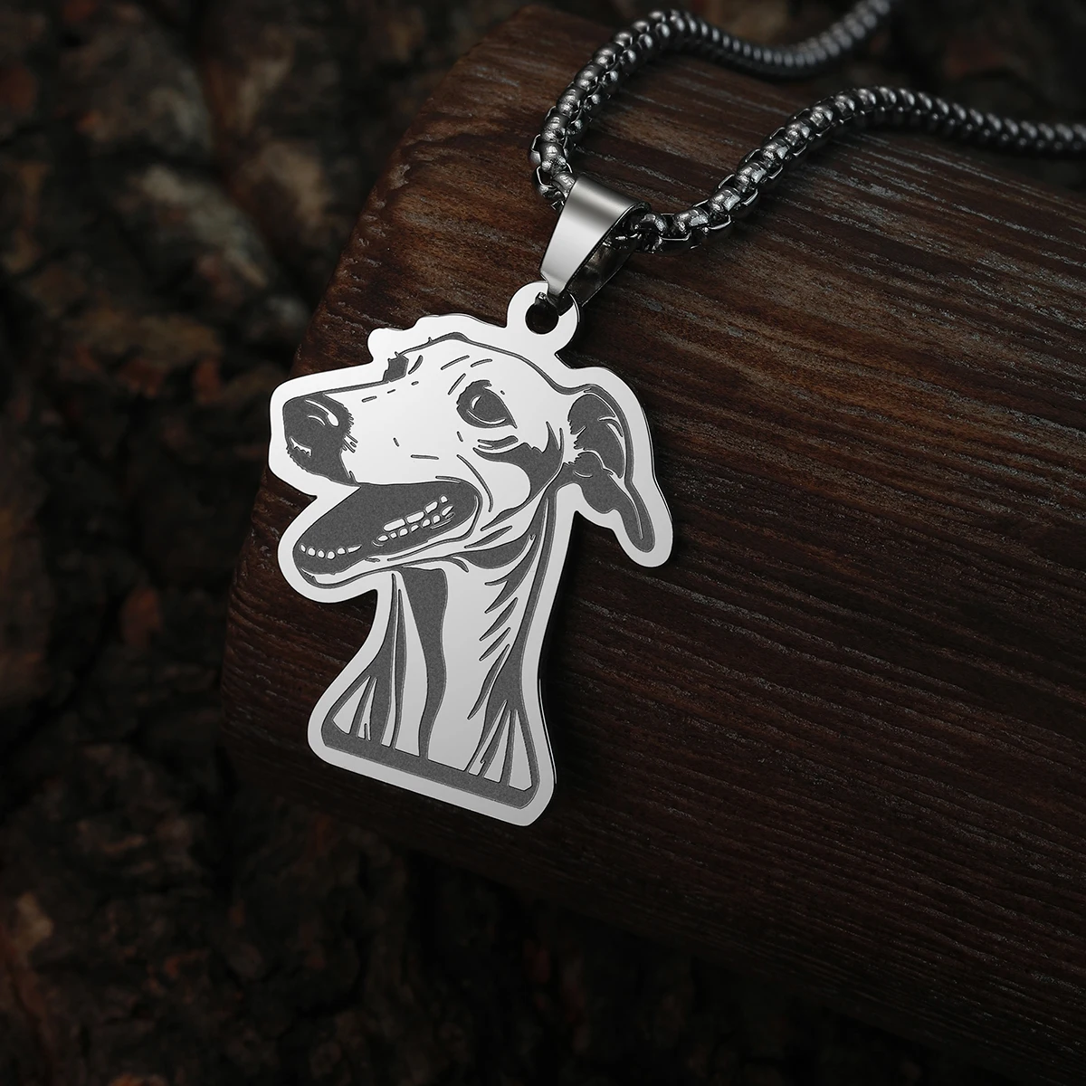 QIMING Cute Greyhound Dog Pendant Necklace For Women Men Stainless Steel Jewelry Cartoon Necklaces