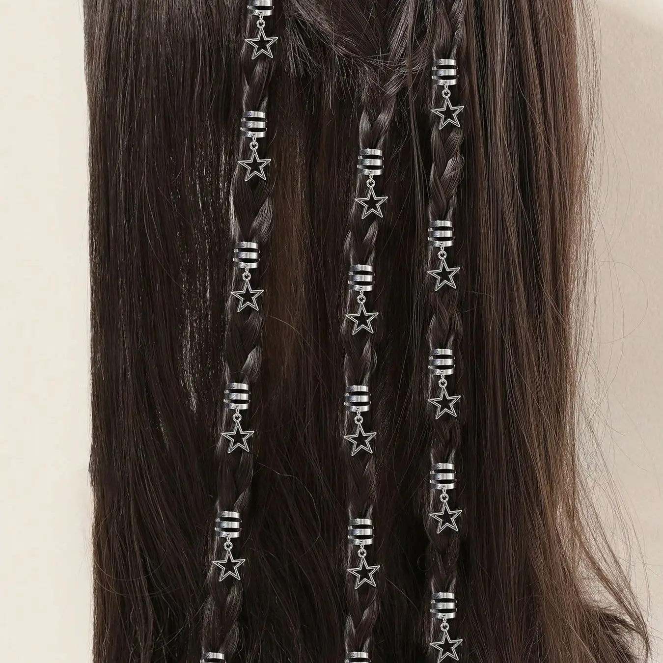 10 unids/set de Anillo de Metal para el cabello con forma de estrella, cuentas de rastas, trenza para el cabello, colgante DIY, accesorios para el cabello, decoración/accesorios de puños de Metal