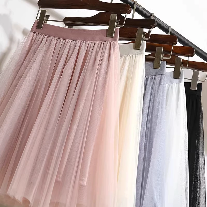 Summer Pink Gauze Skirt Women Elastic High Waist Short A-line Skirts Female 2025 Solid Fluffy Casual Women's Mini Skirt Korean