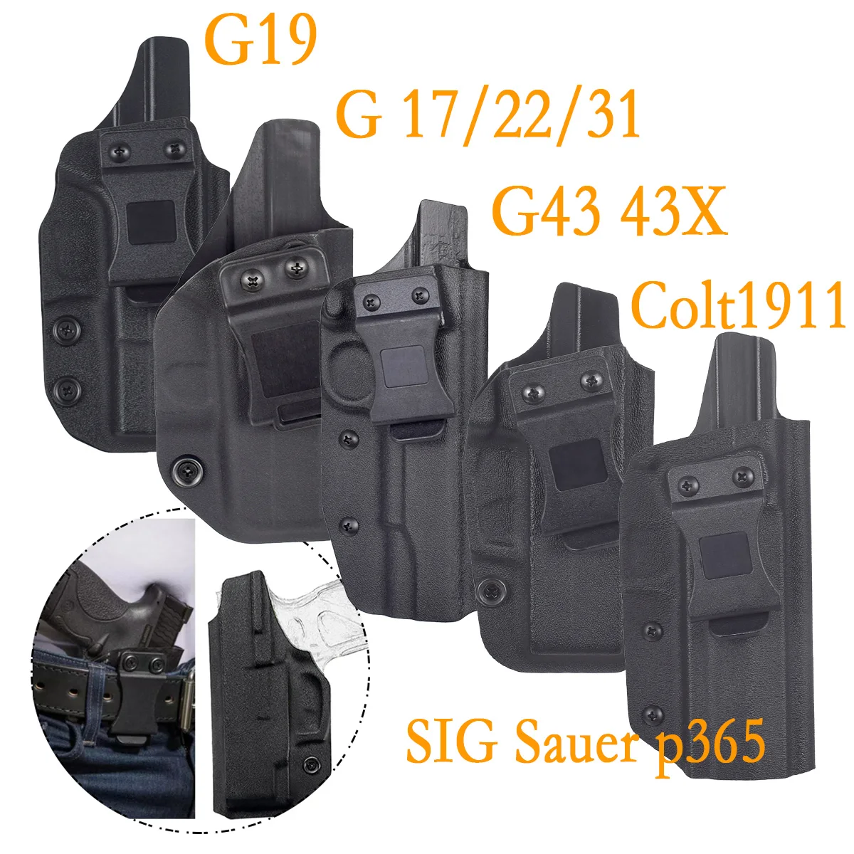 Pistoolholster Glock 17 19 43X Jericho 941 Stier G2C SIG Sauer P365 Binnenkant tailleband Verborgen draagriemclip Enkele stapelzak