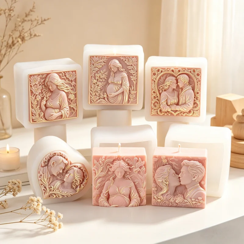 Schwangerschaftsthema Silikonform für Seife und Duftkerzen, Romantisch Geschnitzte DIY-Form für Muttertag, Hochzeit und Babyparty