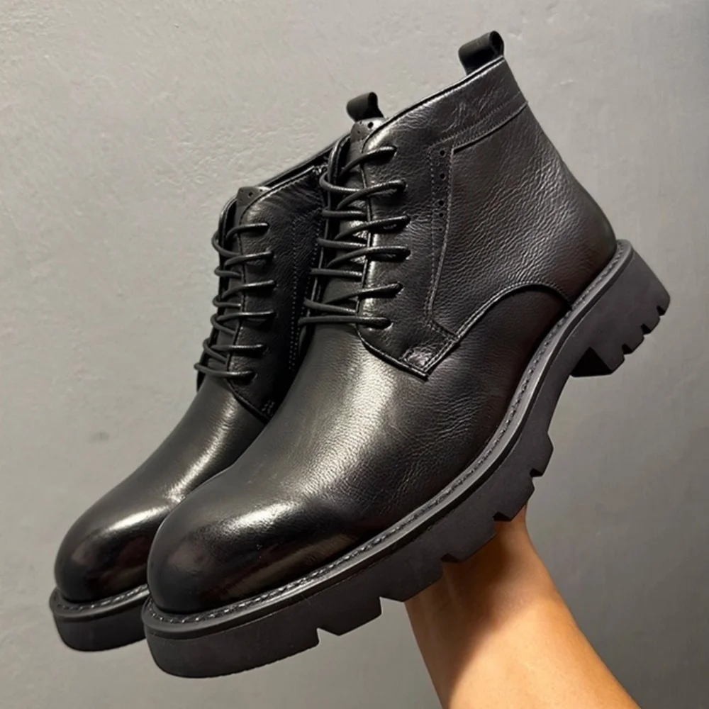 

QHCCID High Top Casual Genuine Cowhide Walking Shoes Punk Basic Boots Fashion Basic Botas Versatile Sneakers Mens Outdoor Boots