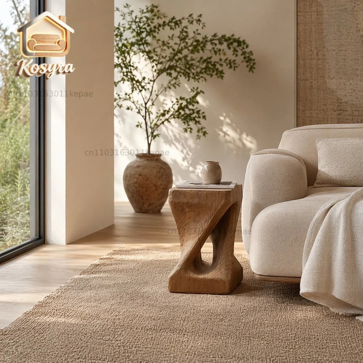 Log wind imitation solid wood rotating edge few modern simple living room small tea Nordic wind wabi sandy wind medium