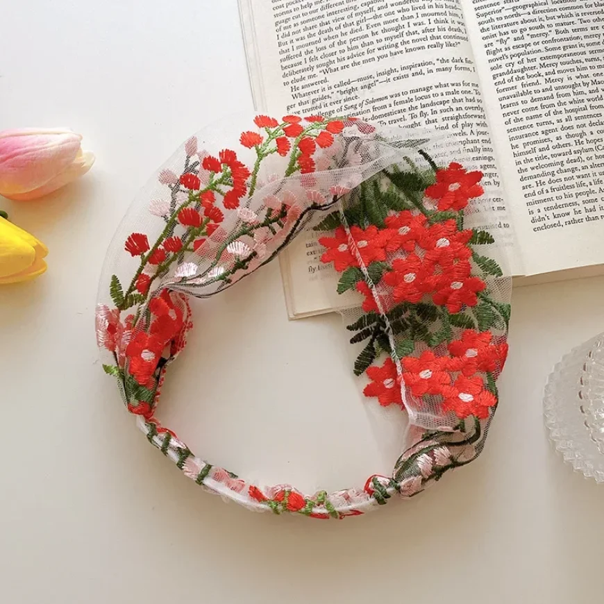 Dünnes Besticktes Kopftuch Haarband Elastische Spitze Blumendruck Turban Haarbänder Damen Haaraccessoires Großhandel Geschenke – Detail 5