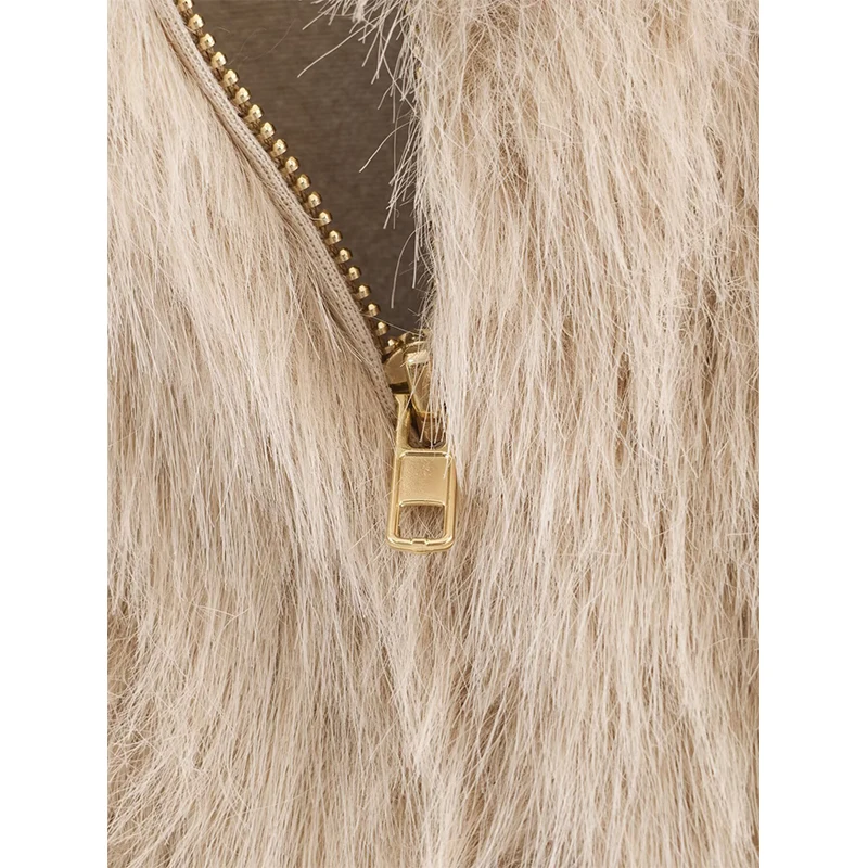 المرأة فو الفراء معاطف السترة الخريف الشتاء موضة بدوره إلى أسفل طوق كم طويل معاطف Vintage ملابس خارجية الإناث شيك القمم #5