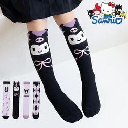 MINISO Kuromi-Calcetines de tubo medio de algodón suave para mujer, medias de bruja pequeña, Sanrio Kawaii, peinado púrpura, exquisito