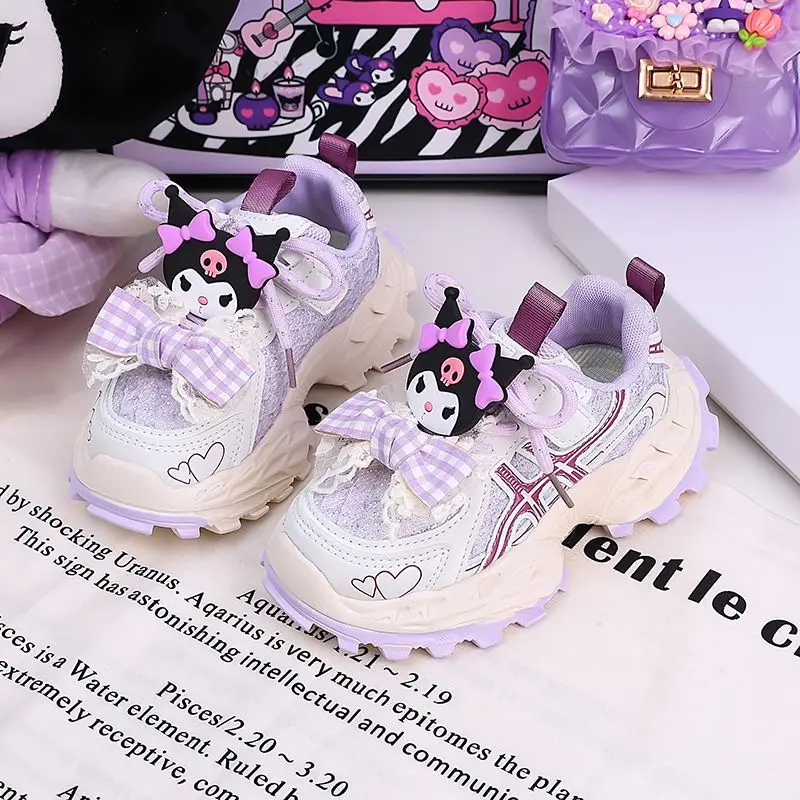 

Kuromi Pendant Kawaii Sanrio Ins Fashion Children Casual Shoes Cute Princess Student Sports Shoes Sneakers Gifts for Girls