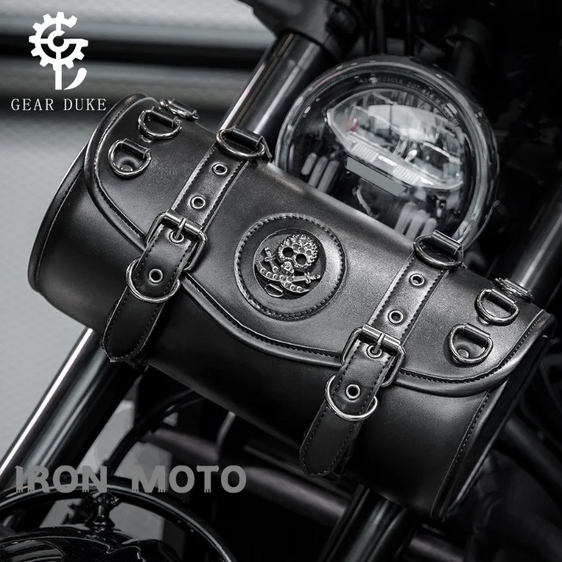 Motorcycle Front Fork Tool Bag Universal Handlebar Roll Bag Retro Black Tool Bags of Motorcycles Cruisers Locomotive
