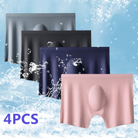 4Pcs/Lot Men Summer Ice Silk Boxers Briefs L-4XL Seamless Underwear Solid Underpants Shorts Ultra-thin Breathable Sexy Panties