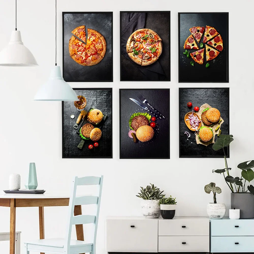 Frameless Canvas PaintingPizza Burgers Foods Canvas Painting Prints Cuadros Scandinavian Poster Wall Art Pictures For Restaurant