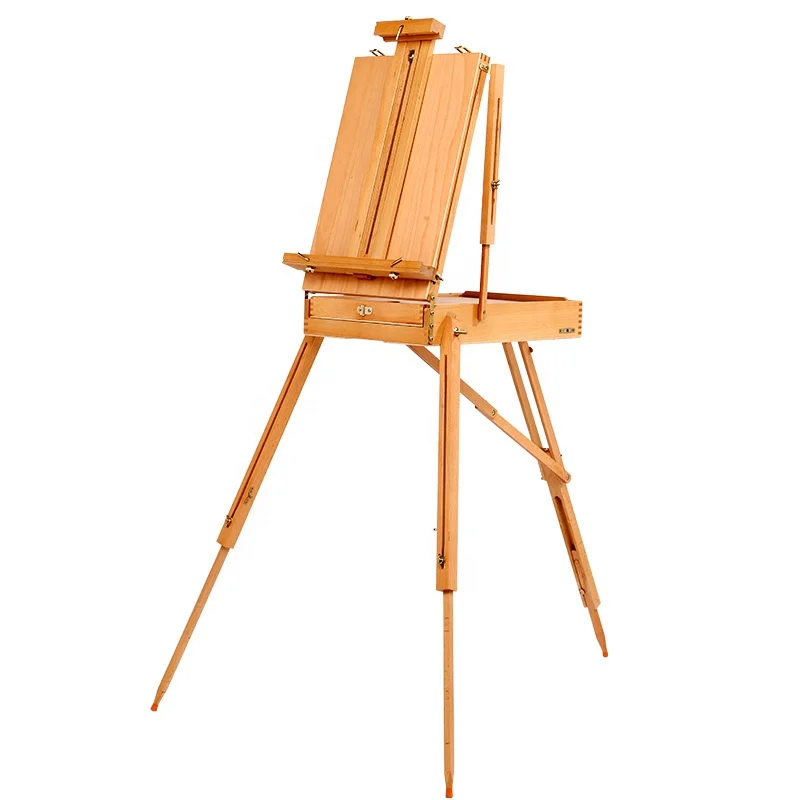 French Style Large Sketchbox Easel - Foldable Portable Beechwood Art Easel Field Easel with Drawer & Palette for Artist