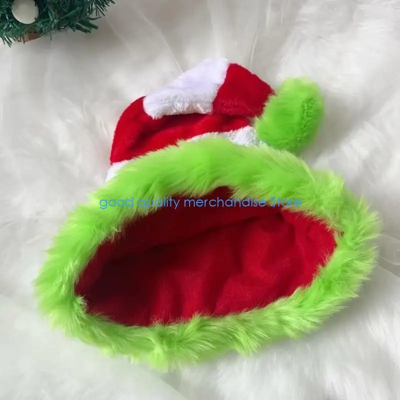 Y5JD Furry Plush Striped Santa Hats for Christmas Party All Age Festival Santa Caps Family Gathering Headwear for Parent Kids