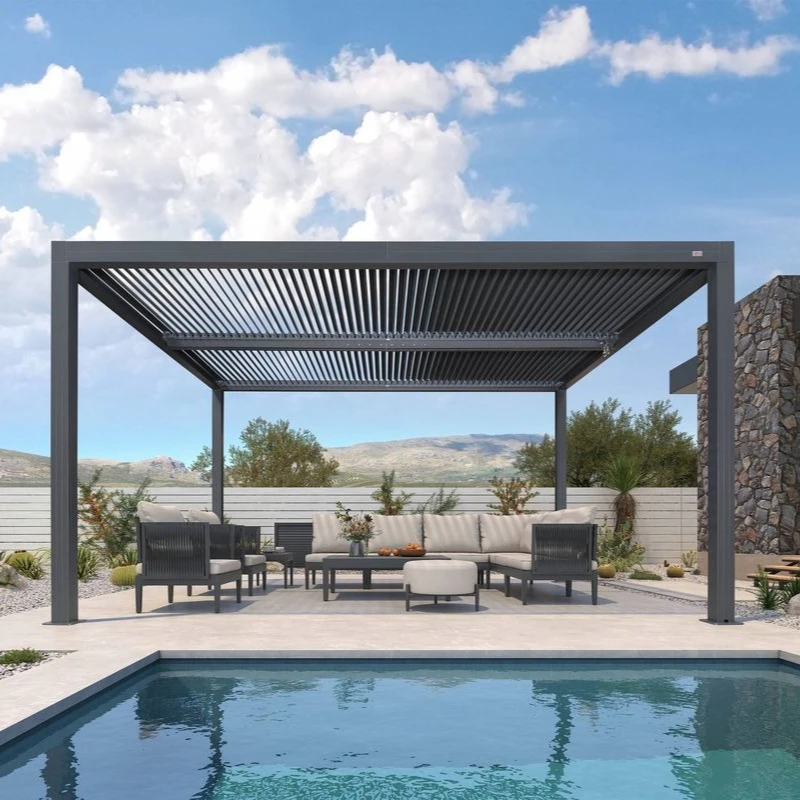 

Weatherproof Heavy-duty Aluminum Alloy Frame Louvered Pergola Sun Shade Hurricane Resistant Water Protection with High Safety