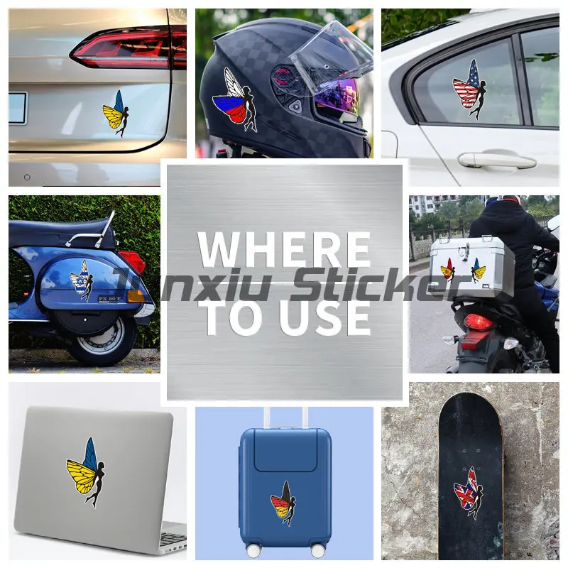 Ukraine Flag Israel Spain Russia Germany France Czech Car Stickers Reflective Membrane PVC Vinyl Waterproof Decal