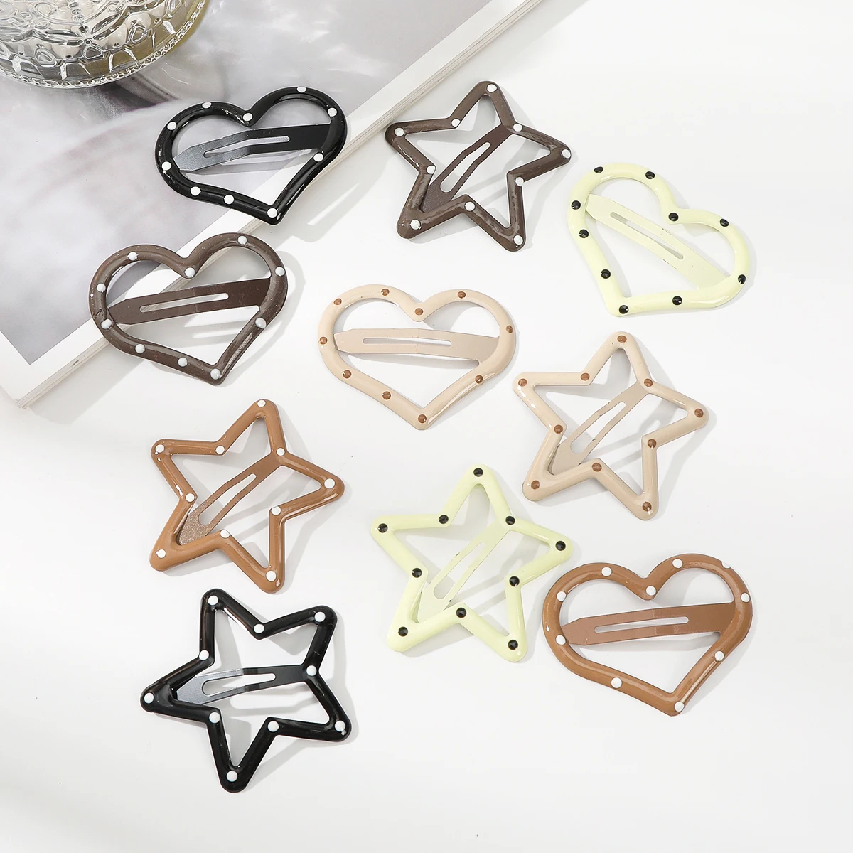 AWAYTR 5PCs Speckled Star Hairpins Hair Clips Duckbill Clip Bobby Pin Hairpin Metal Hair Grip Barrette Hair Accessories