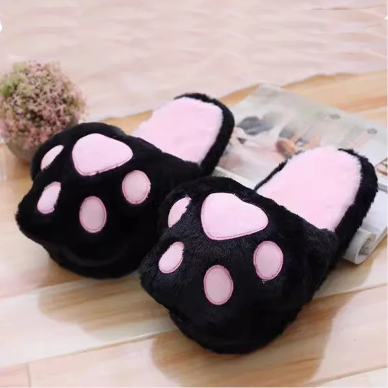 Kawaii, cartoon plush slippers, cartoon animals, pink and gray claws, black girls, non-slip indoor floor shoes, Christmas gifts.