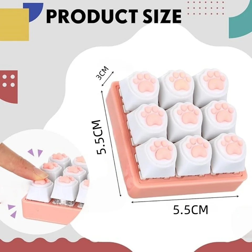 Fidget Clavier Porte-clés – 9 Touches Sonores, Patte De Chat, Anti-stress, Pour Bureau Et école !