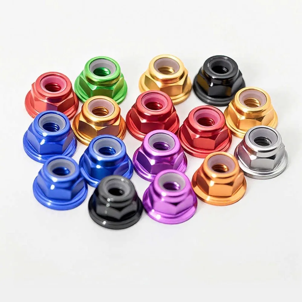 Anodized Aluminum Flange Nylon Insert Lock NutsM2-M8 Locking Flanged Nuts Anti-loose Fastener For RC FPV Racing Drone Quadcopter
