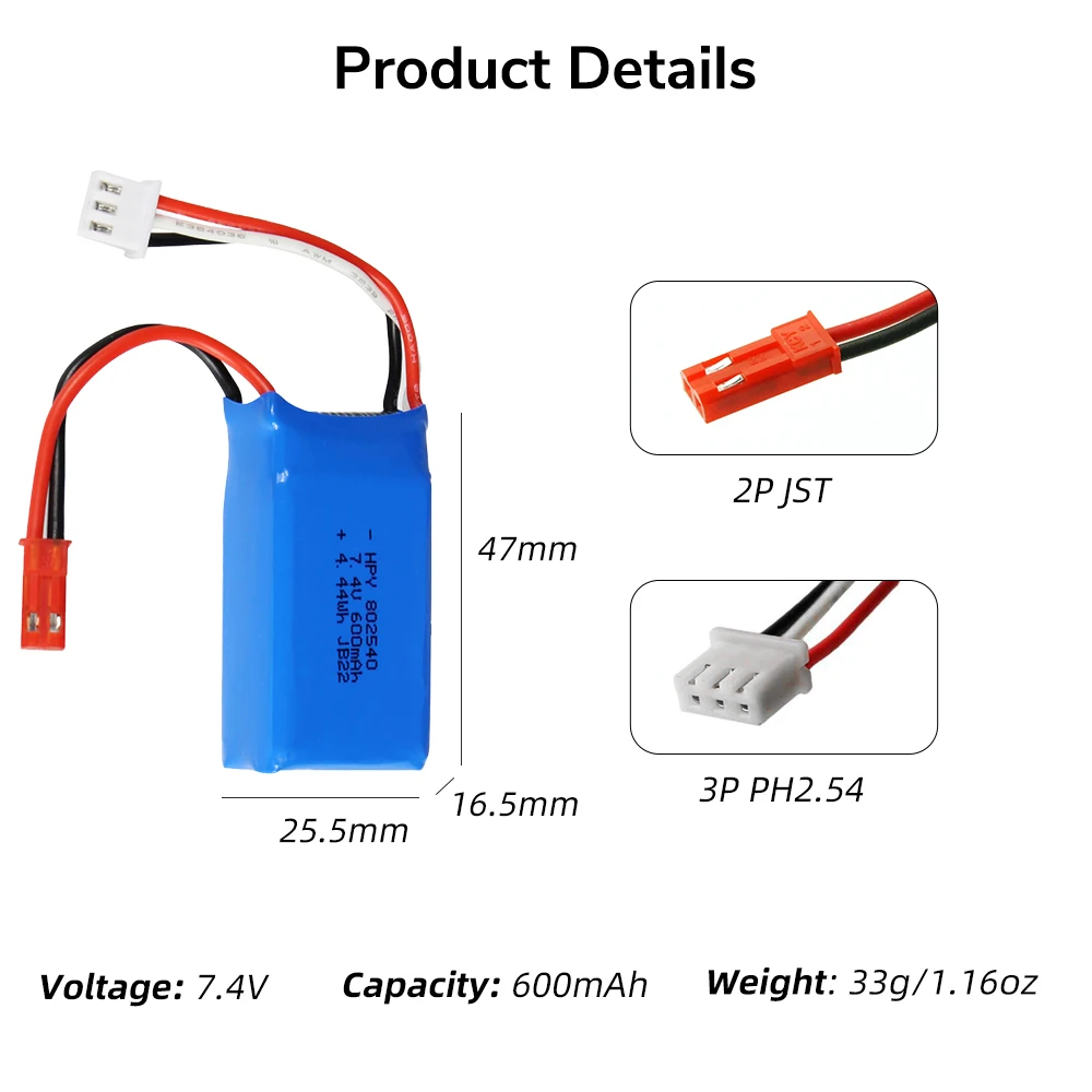 Radiolink 1700mAH 2S Battery for Transmitters RC8X & FULLYMAX 7.4V 2S 600mAh Lipo JST Connector for Radiolink A560 Fixed Wing