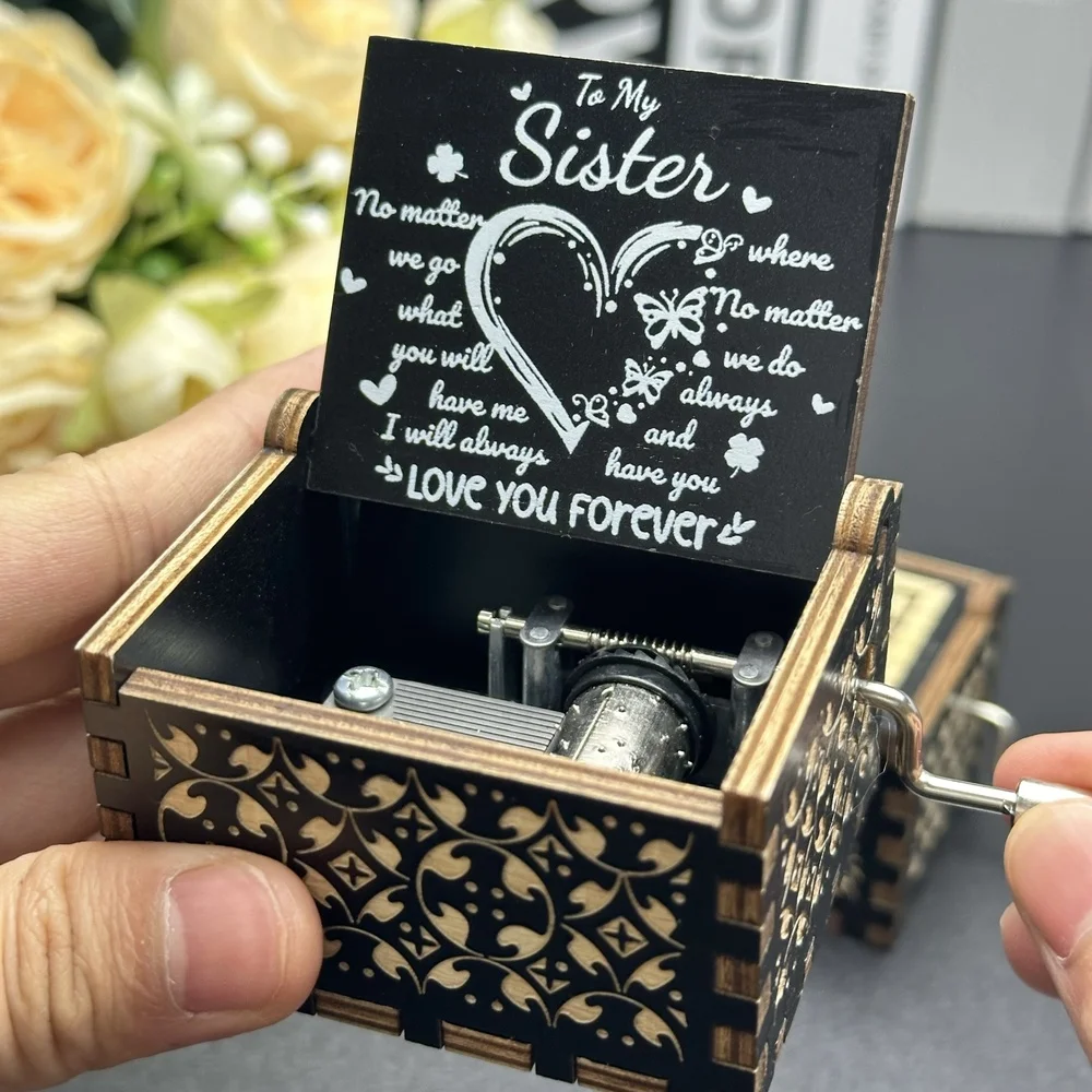 1 قطعة صندوق تشغيل الموسيقى الخشبي العتيق المنحوت بالليزر، عيد الأم/عيد الميلاد/الذكرى السنوية/هدية الزفاف، مكتب مكتب غرفة العائلة