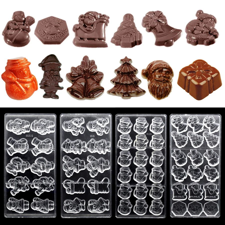 Molde de Chocolate navideño de policarbonato, bonsálas de caramelo de Papá Noel, confitería, panadero, herramientas de pastelería para hornear