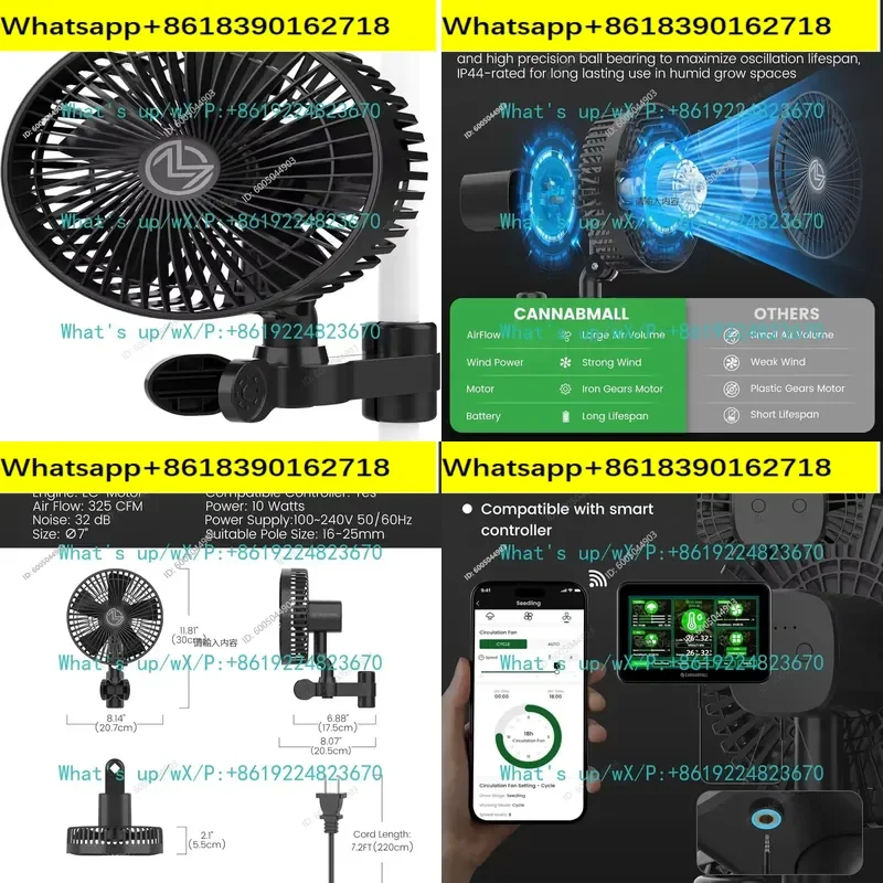 Black,CM-CLF-150S EC stepless speed regulation intelligent control 7 inch private mold clip fan planting tent