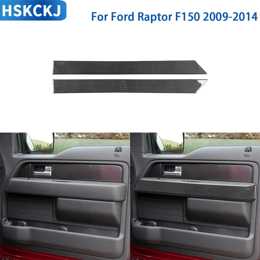 

For Ford Raptor F150 2009-2014 Accessories Real Soft Carbon Fiber Interior Front Door Armrest Side Panel Cover Trim Sticker