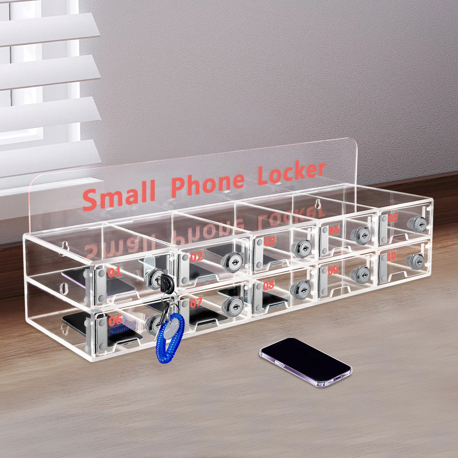 10 Slots Cell Phone Locker Clear Cell Phone Storage Organizer Acrylic