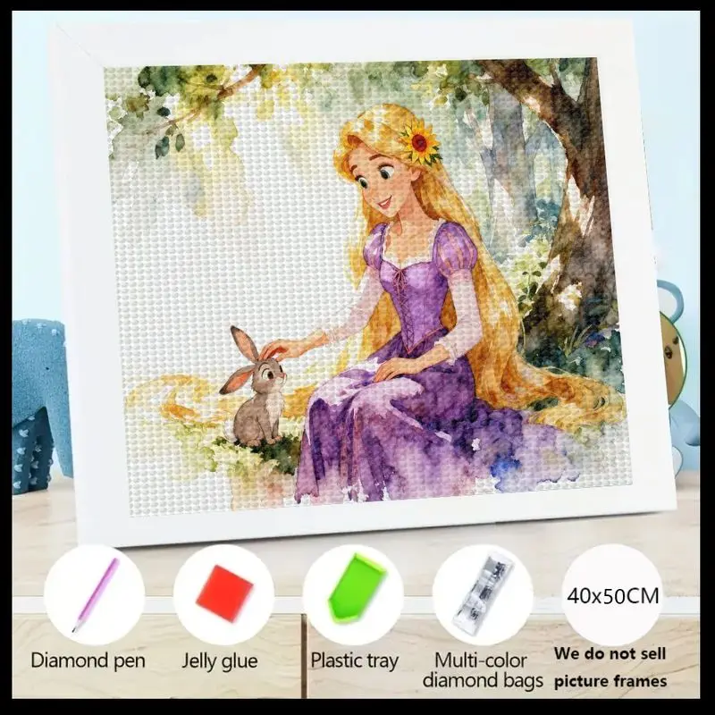 

1 шт., очаровательный Рапунцель и лесной кролик, 5D полный дрель, набор для алмазной живописи, сделай сам, мультяшная принцесса, кристалл, стразы, художественная роспись