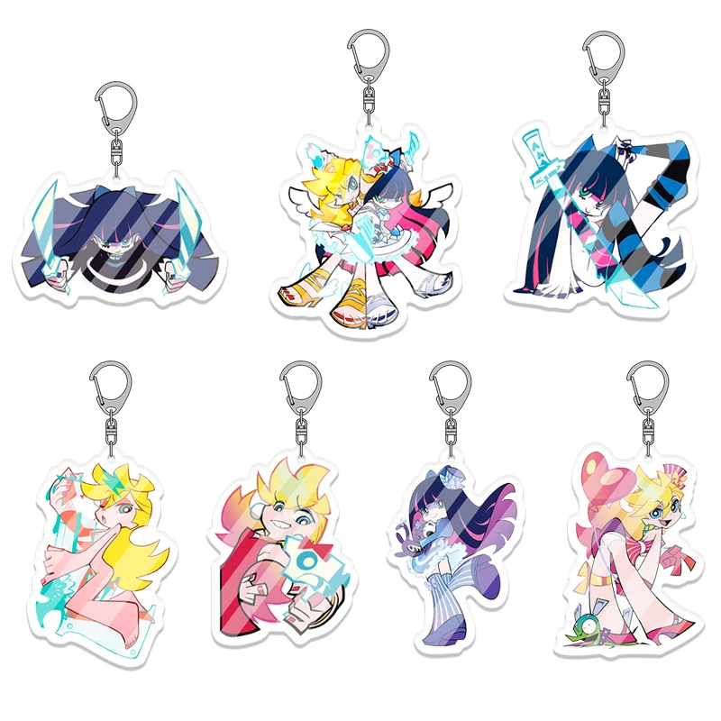 Anime nuevo Panty Stocking con liguero PSG SD lindo llavero acrílico Kawaii llavero Correa figura accesorios colgantes