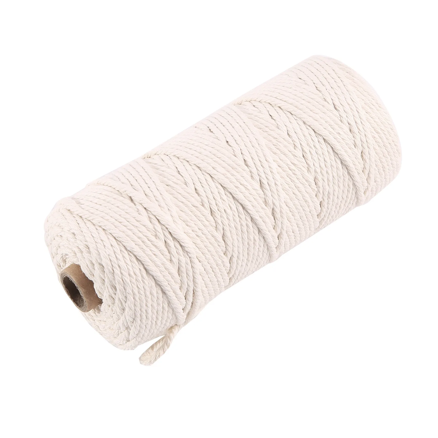 เชือกมาคราเม่ A34R ทำจากฝ้ายธรรมชาติ ขนาด 3 มม. พร้อมห่วงไม้และแท่งไม้ สำหรับทำของเล่นเด็ก DIY ชุดทำมาคราเม่ แขวนผนัง ที่แขวนต้นไม้