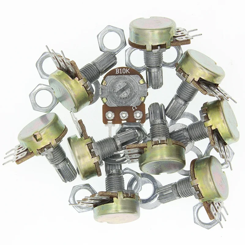 

10PCS WH148 B1K B2K B5K B10K B20K B50K B100K B500K 3Pin Linear Potentiometer 15mm Shaft With Nuts And Washers
