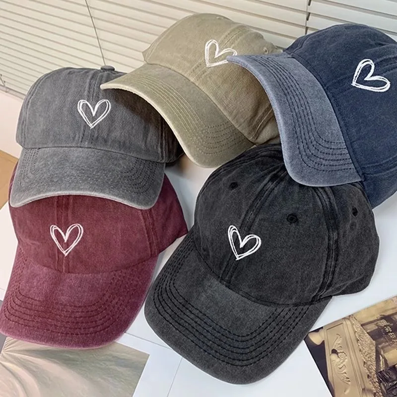 New Outdoor Fashion Sport Baseball Caps For Women Love Heart Embroidery Hat Cap Female Washed Cotton Dad Hat