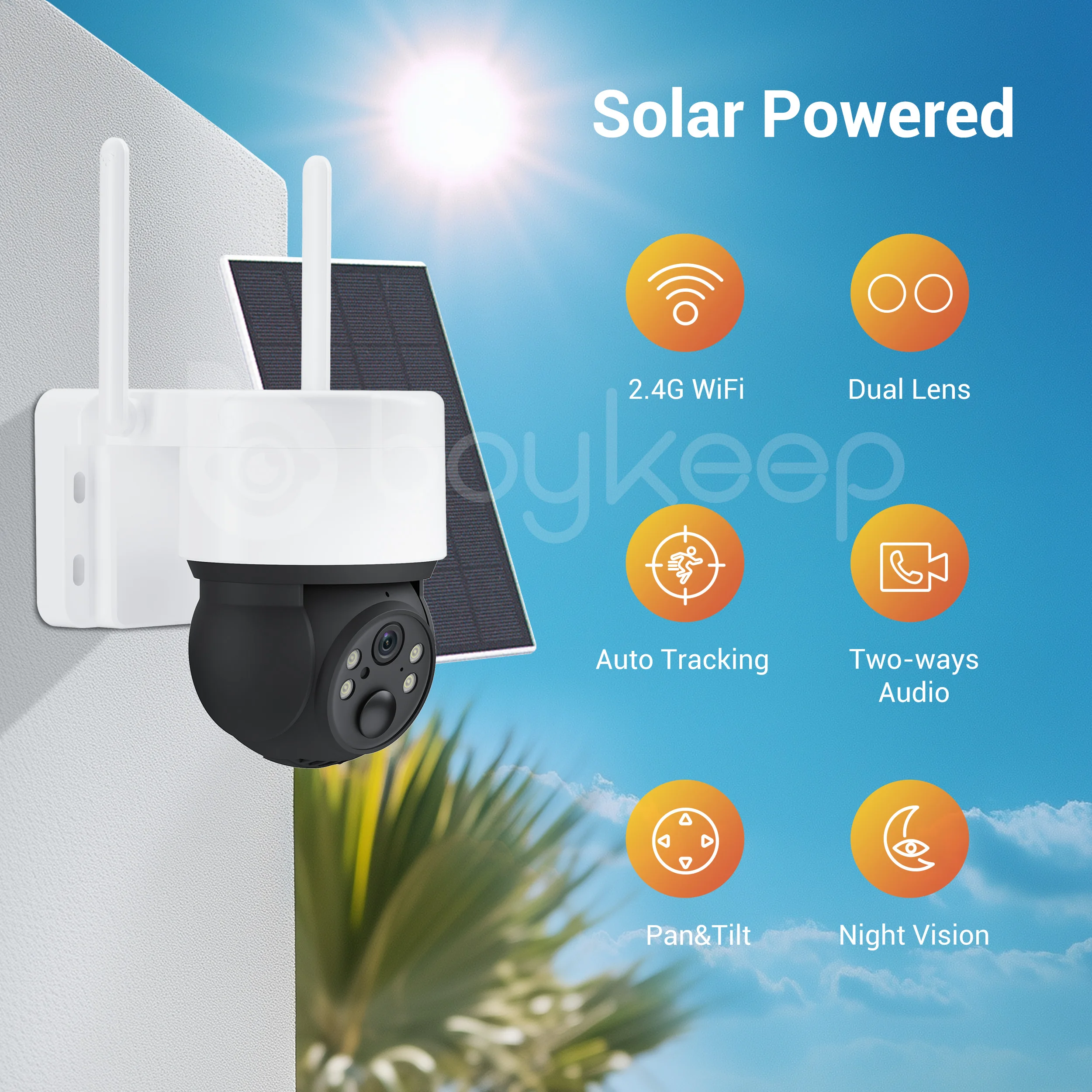 Boykeep Smart Security Camera IP66 Waterproof Supports Cloud Storage/SD Card Storage 3MP HD 360° Rotating Outdoor Bullet Camera