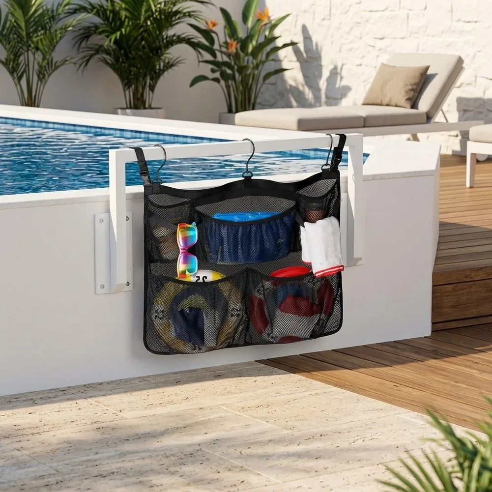 Sac de rangement suspendu pour piscine, organisateur multifonctionnel pour effets personnels, sac en filet extra large pour la baignade
