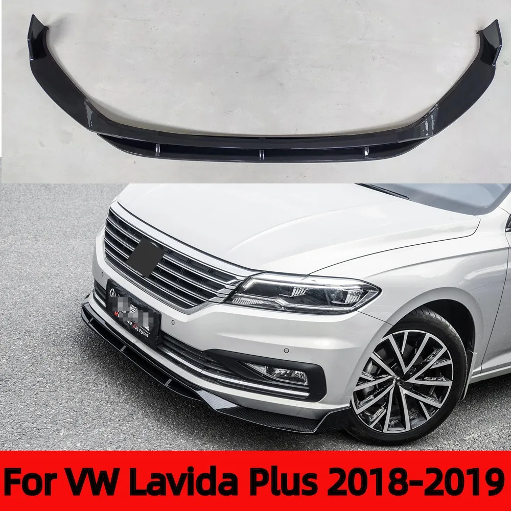 

For VW Lavida Plus 2018-2019 3 PCS Splitters ABS Material Carbon Look Black Front Spoiler Bumper Chin Lip