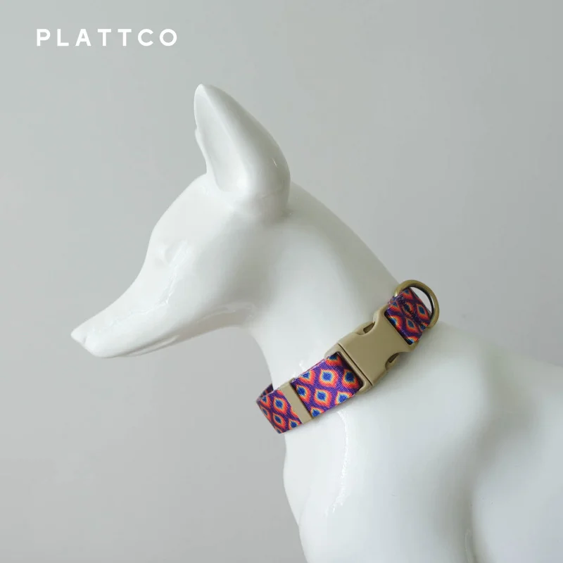 PLATTCO Manufacturers Custom Colorful Heat Transfer Pet With Leash Adjustable Dog Collar Rainbow Gem PDC362